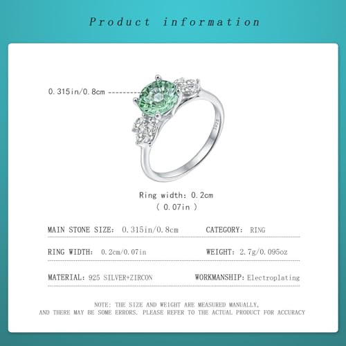 925 Sterling Silver Ring with Fireworks Cut Green Zircon, Zircon Accent Stones, 0.315 in Main Stone, Electroplated Wedding Engagement Ring, Gift for Women4