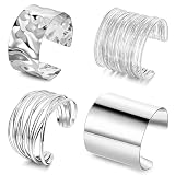 LOAYHOAY Juego de 4 pulseras gruesas de oro para mujer, pulseras de oro irregulares y minimalistas, pulseras anchas abiertas para la parte superior del brazo, One Size, Metal, Sin piedra preciosa