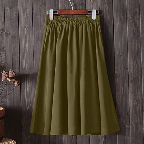 YOLAI Women A-Line Pleated Skirts Bandage Elastic Waist Skirts Solid Color Flowy Knee Length Skirt Business Skirts3