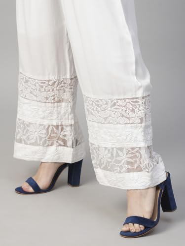 Image of Ada Hand Embroidered Lucknowi Chikankari Rayon Palazzo for Women A711177