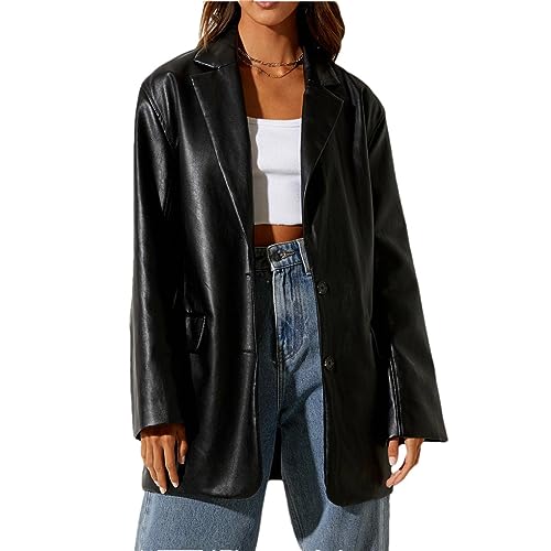 Manteaux amples mi-saison et vestes en simili cuir noir pour femme
