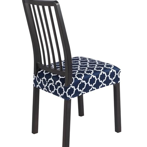 Image of SearchI Dining Chair Seat Covers Set of 4, Rear Covered, Geometric Blue