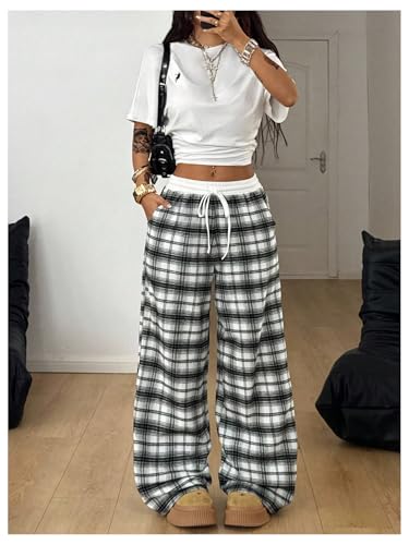 Image of SOLY HUX Women's Plaid Checkered Pants Flannel Pajama Pants with Pockets