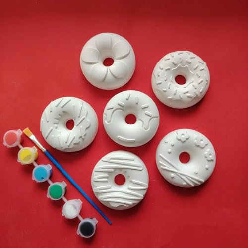 Image of EXPESIA DIY Donut Plaster Painting Kit for Kids, 6 Paintable Figurines, with Brush and 6 Colours, Creative Art and Craft Activity, Ages 2+