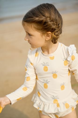 Image of Girls One Piece Swimsuits Zipper Rash Guard Long Sleeve Bathing Suit with Ruffle Hem UPF50+