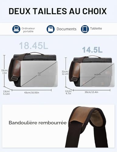 Sac de Messager 15,6 Pouces en Toile Imperméable avec Sangle Bagage
