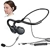 QOEKUEY Professional Gaming Open Ear Headset with Detachable Boom Microphone, Wired Controls, Black