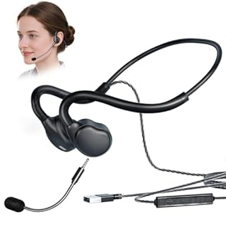 QOEKUEY Professional Gaming Open Ear Headset with Detachable Boom Microphone, Wired Controls, Black