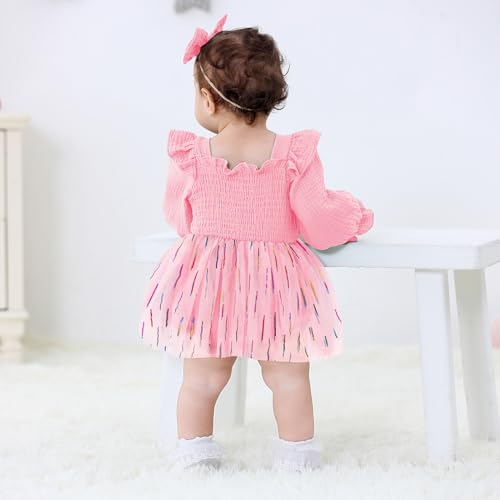 Baby Girl 1st Birthday Clothes One Year Old Tulle Romper Long Sleeve Bodysuit Cake Smash Outfits4