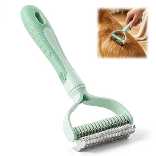 Double-Sided Pet Grooming Brush, Undercoat Rake Deshedding Brush for Dogs and Cats,Extra Wide 17 Teeth Dog Detangler Comb,Pet Pro Grooming Tool For Long hair &amp; Thick Coats (green)