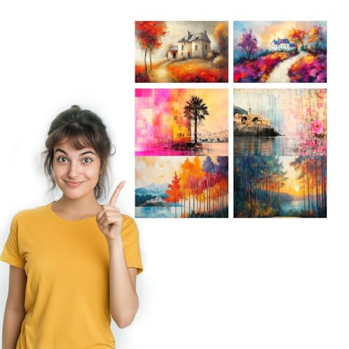 Image of SiddArtify Autumn Landscape Wall Art Prints Set - Impressionist Countryside Poster Decor for Living Room Bedroom - 8x12 inch Board Pack of 6