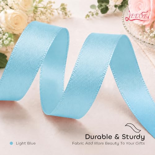 Image of Double Face Light Blue Satin Ribbon 7 /8 inch X 25 Yards Polyester Light Blue Ribbon for Gift Wrapping Very Suitable for Weddings Party Hair Bow Invitation Decorations and More