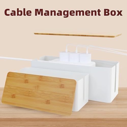 Miniatura 3 de Caja organizadora de cables, caja organizadora de cables grande de estilo madera para la oficina y el hogar, caja organizadora de cables con bloqueo