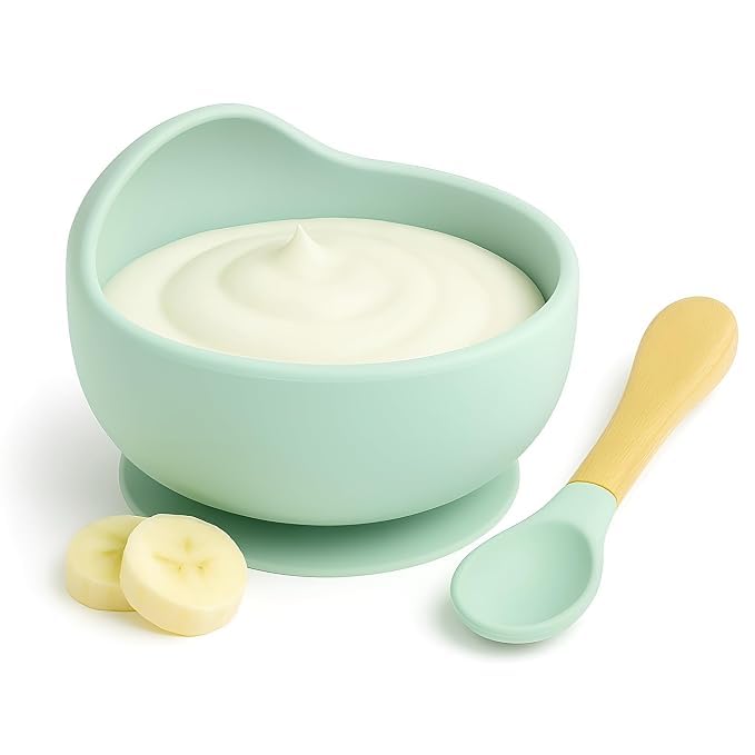 Baby Feeding Bowl & Spoon Set | Silicone Suction Bowl for Baby Food | BPA-Free Baby Bowl with Soft Feeding Spoon | Non-Slip Self-Feeding Bowl for Toddlers, Infants & Weaning, Green-image-9