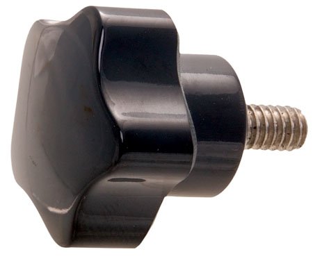 1.57 Dia., 5/16-18 x 1.25 Stud, Five Lobe, Black Phenolic, Elesa Plastic Knob (1 Each)