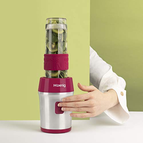 H.Koenig frambozenrood Mini-Blender/Smoothiemaker SMOO10, bpa-vrij, 300 W, 2 Flessen van 570ml met Reisdeksel - Afbeelding 6