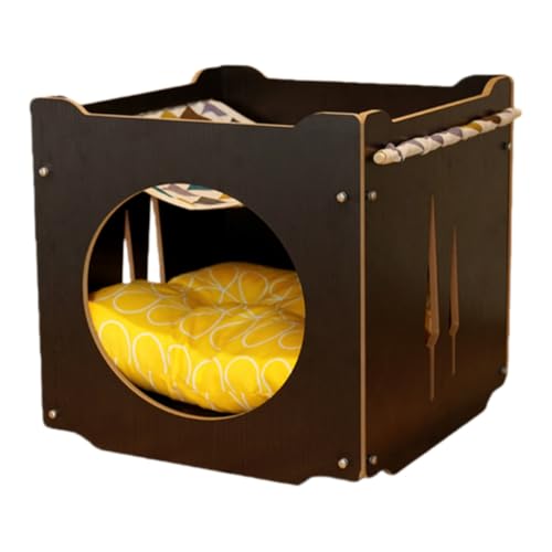 Vzck キャットハウス 猫ハウス 猫ベッド キャットベッド 木製 室内用 猫用トンネル 通気 夏冬兼用 猫家具 収納簡単 ストレス解消 省スペース 多機能 猫用ハウス 小型犬 猫用 可愛い 組立簡単 安心安全 (スタイル3,赤松の色【L】)