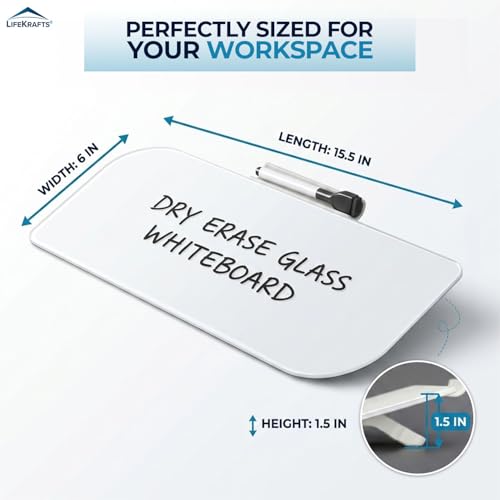 Image of LifeKrafts Dry Erase Glass Whiteboard | Desktop Easel Board for Office, Home, School, Adults&Kids | Tabletop Writing Board |Reusable Marker Board|1 Marker Pen & 1 Eraser| 15.5 x 6 Inches | Pack of 1