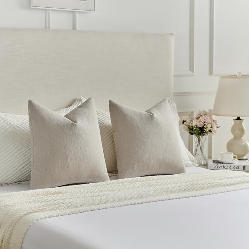 FUTEI Oatmeal Chenille Decorative Throw Pillow Covers 24x24 Inch Set of 2,Soft Cozy Faux Linen Textured European Pillow Shams,Farmhouse Home Decor for Couch Living Room