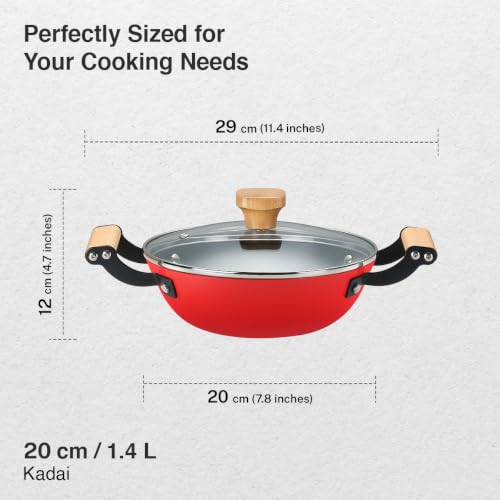 Image of Prestige Castlite Enamel Coated Cast Iron Kadai 20cm / 1.4L | Lightweight, High Heat Retention | Gas & Induction Compatible | Low-Oil Cooking | Stay-Cool Wooden Handles | Easy Clean | 15Y Warranty