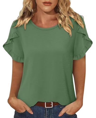 CRAZY GRID Women's Shirts Summer Casual Crewneck Ruffle Short Sleeve Blouses Cute Floral Print Tunic Tops