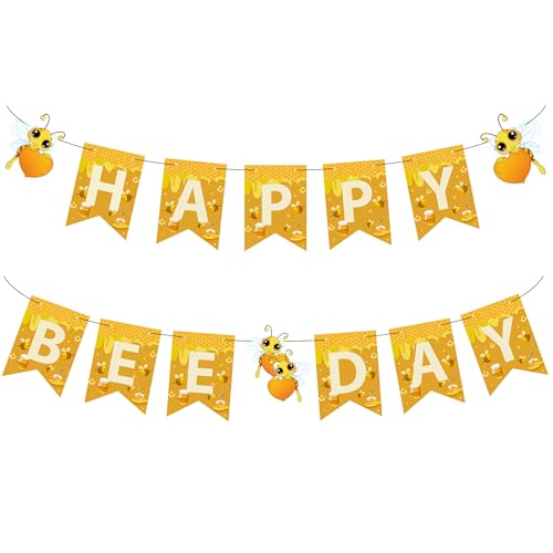 PIBIMoicy Happy Bee Day Banner Decorations Birthday Honey Themed Insect Party Supplies Baby Shower Gender Reveal