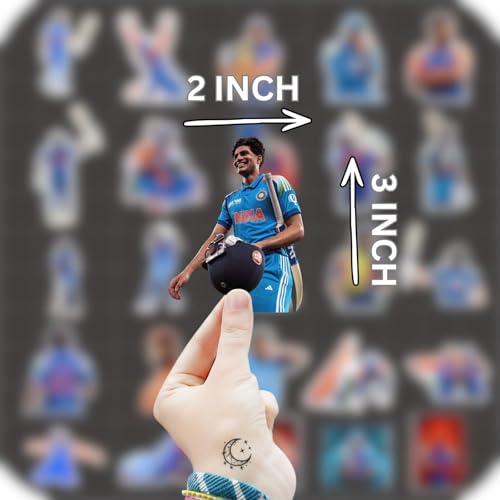 Image of Shubman Gill Stickers Pack (25 Pieces) - Cricket Vinyl Stickers for Laptop, Mobile, Bottle, Helmet | Waterproof & Durable | Gifts for Cricket Fans & Kids | Shubman Gill Merch