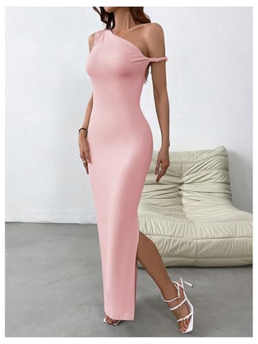 Milumia Women's One Shoulder Twisted Asymmetrical Neck Sleeveless Bodycon Maxi Dresses3