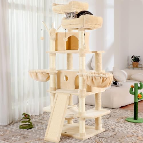 KZLAA Large Cat Tree 69" Tall Sturdy Cat Tower Multi Level