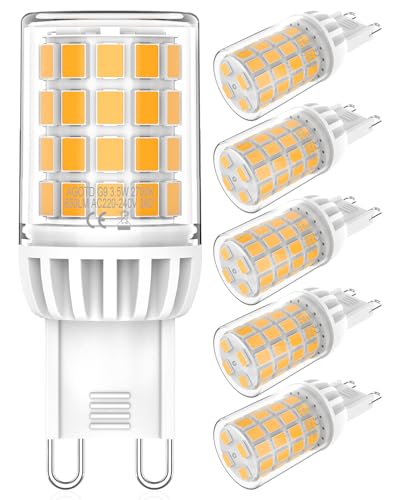 AGOTD G9 LED Luz Cálida, 650LM 3.5W Foco LED 2700K Sustituto para Bombillas Tradicionales de 30W 40W, no regulable, CA 220-240V, Paquete de 6 Unidades