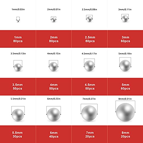 Qcqiang 620Pcs 12 Size Precision Steel Balls, Coin Ring Making Balls Assortment Kit 1Mm, 2Mm, 2.5Mm, 3Mm, 3.5Mm, 4Mm, 4.5Mm, 5Mm, 5.5Mm, 6Mm, 7Mm, 8Mm #TOP1