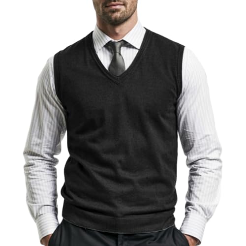 Pure Sweater Vest for Men – Classic V-Neck Sleeveless Knit Vest, Lightweight Pullover Style Sweater Relaxed Fit