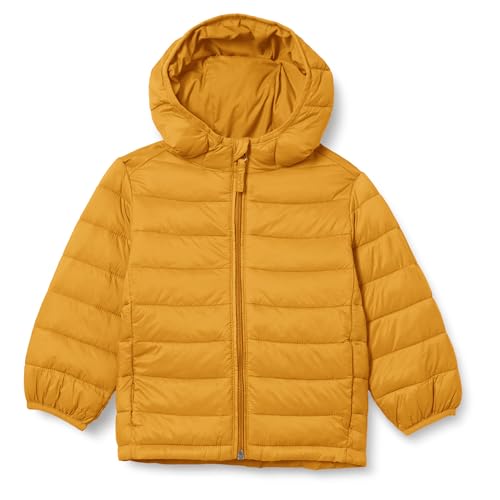 Amazon Essentials Boys' Lightweight Water-Resistant Packable Hooded Puffer Jacket, Insulated, Golden Yellow 2, Small