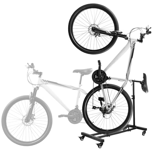 QWORK® Support de rangement vertical pour vélos avec roues verrouillables, réglable, sans perçage, largeur maximale des pneus : 10 cm