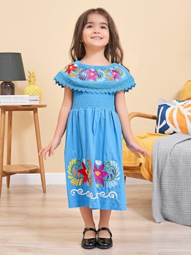 Image of Mexican Dress for Girls Traditional Vestidos Mexicanos Cinco de Mayo Embroidered Dresser Toddler Kids