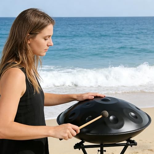 Handpan negro artesanal de 12 notas para músicos miniatura 3