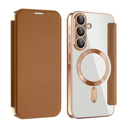 Kequsprk Flip Case Compatible with Samsung Galaxy A56 5G Phone Case Magnetic Shockproof Folio Cover with PU Leather Card Holder Camera Lens Protector Back Translucent Full-Body Protection Brown