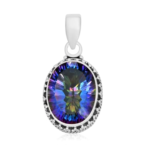Silver Palace Pendentif Topaze Mystique Naturelle en Argent Sterling pour Femme et Fille