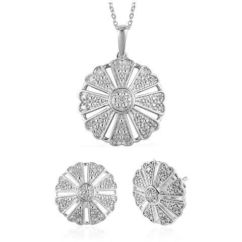 Femme Luxe Zinnia 1/5 Carats White Diamond Pendant and Earring Set in Silver Cover