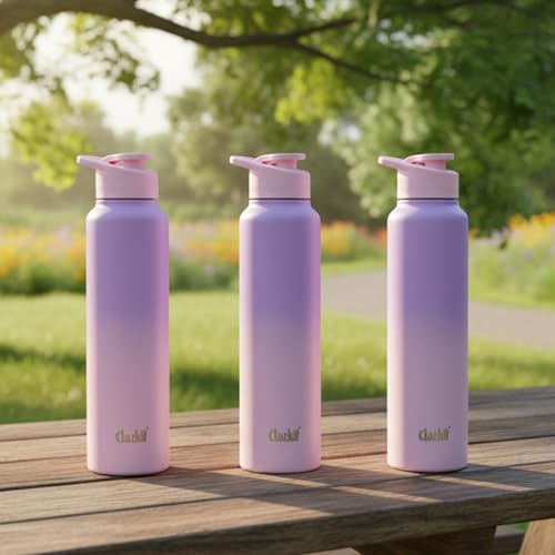 Image of Clazkit Dual Colored Stainless Steel Water Bottle |ISI Certified Leakproof, Durable for School Kids, Fridge, Sports, Gym, Yoga & Office - Easy to Clean & Reusable-1000ml - Set of 3-Pink