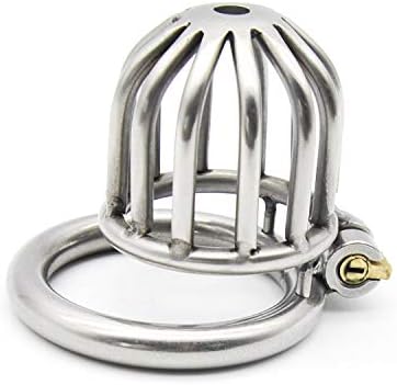 Hollow-Carved Design Stainless Steel Chastity Lock Sexual Stimulation Toys Chastity Device Chastity Cage for Men (Color : Silver, Size : 40MM)