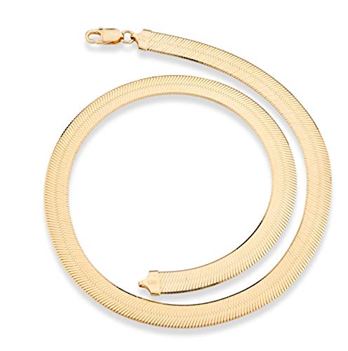 Miabella Solid 18K Gold Over Sterling Silver Italian 10Mm Flat Herringbone Chain Necklace For Women Men, 925 Made In Italy (Length 17 Inches (X-Small)) #TOP2