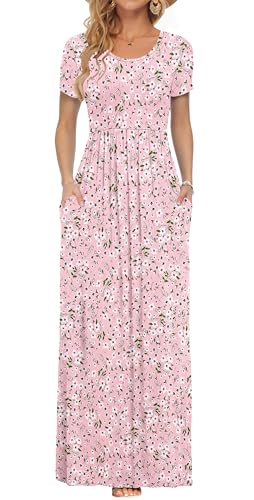 Image of AUSELILY Women's Classic Short Sleeve Loose Plain Casual Long Maxi Dresses for Women 2026