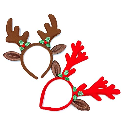 2 PCS Christmas Party Headband with Bells Santa Christmas Hat Christmas Elk Headwear - Fits Most Person (Christmas Elk)