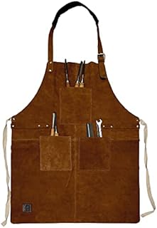 Rustic Town Genuine Leather Grill Work Apron with Tool Pockets ~ Adjustable up to XXL for Men & Women ~ Gift Ideas for Him Her (Tan)