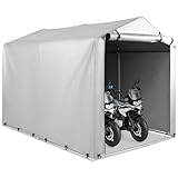 GiantexUK 7x5.2FT Garden Storage Shed, Waterproof Bike Motorcycle Tent with Roll-up Zipper Door & Ground Stakes, Heavy Duty Galvanised Steel Frame Utility Outdoor Bicycle Cover Shelter (Silver Grey)