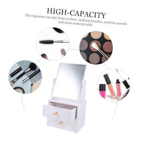 Miroir maquillage sur pied de table et coiffeuse avec bac de rangement - 4