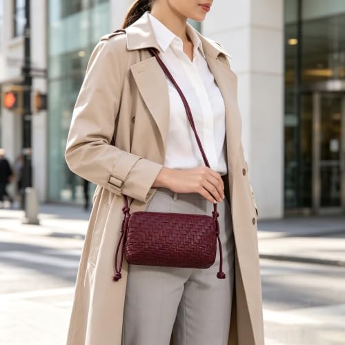 Image of Woven Crossbody Bag for Women,Small Handbag Cute Purse Vegan Leather Handmade Shoulderbag,Lightweight Tote Bag with Strap