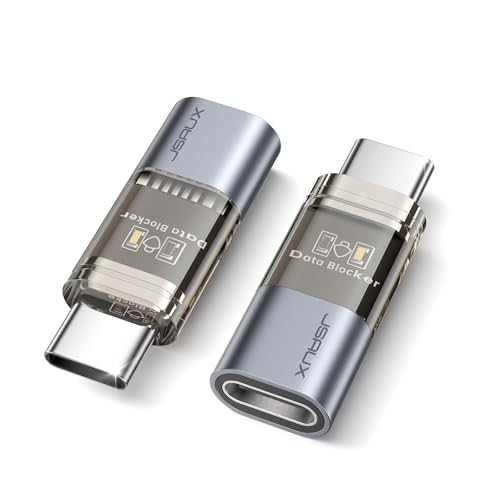 JSAUX USB C Data Blocker (2-Pack), Transparent USB C to USB C Data Blocker Only for Charge, Juice Jacking Protection for Safe Public and Travel Charging, Block Data Transfer