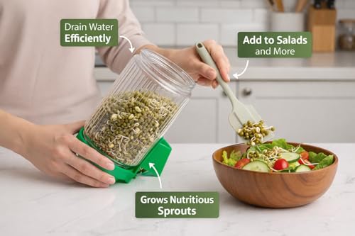 Image of Sprouts Maker Jar - 720ml Durable & Reusable Sprouter for All Seeds and Beans, BPA-Free with 300-Hole Mesh Lid for Airflow, Odor-Free, Easy Drainage, and Hygienic Sprouting (750ml)